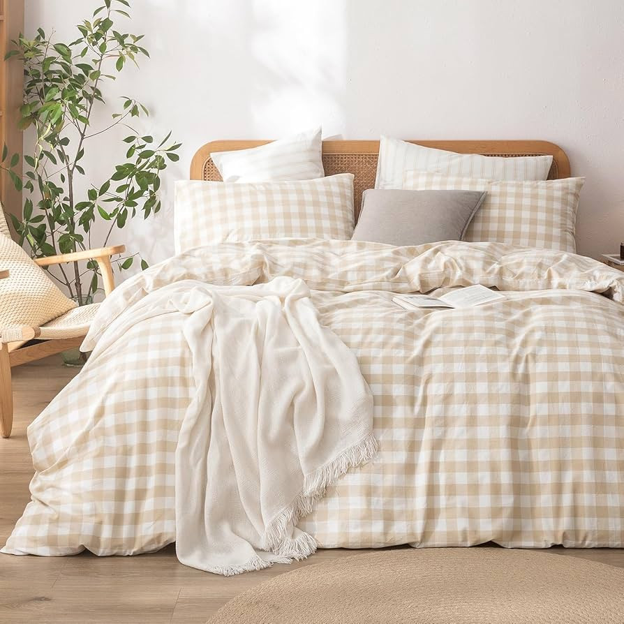 BESTOUCH Duvet Cover Set 100% Washed Cotton Linen Feel Super Soft Comfortable Chic Lightweight 3 ... | Amazon (US)