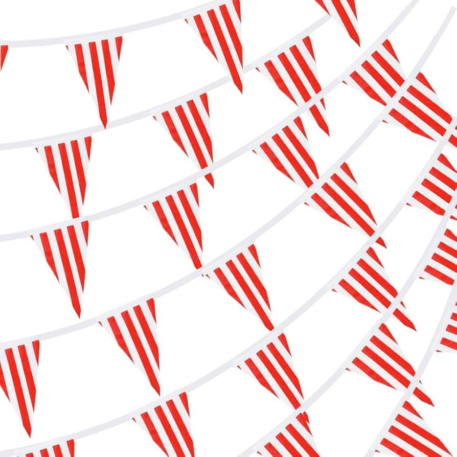 RUBFAC 170ft 120pcs Red and White Striped Pennant Banner, Carnival Circus Decorations Supplies, S... | Amazon (US)