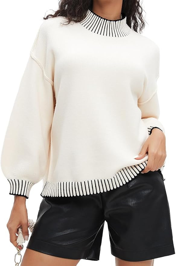 CHYRII Women Fall Fashion 2024 Sweater Overiszed Batwing Long Sleeve Striped Turtleneck Pullover ... | Amazon (US)