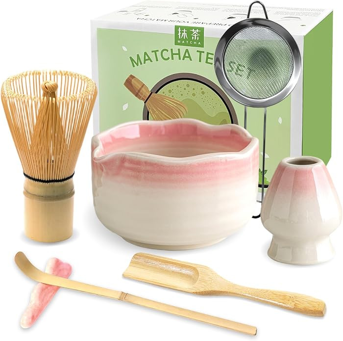 JBER Matcha Whisk Set, Ceramic Matcha Set Includes Bowl & Holder, Bamboo Whisk (Chasen), Sifter, ... | Amazon (US)