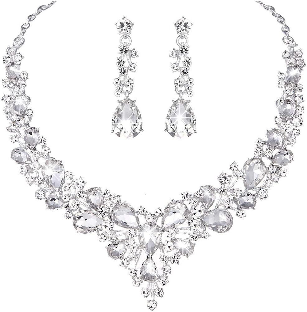 Molie Bridal Austrian Crystal Necklace and Earrings Jewelry Set Gifts fit with Wedding Dress | Amazon (US)