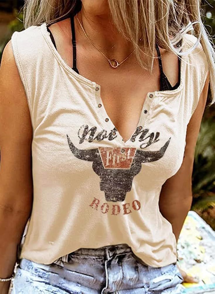 Not My First Rodeo Tank Women Rodeo Shirt Country Shirts Western T Shirt Sleeveless V Neck Ring Hole | Amazon (US)