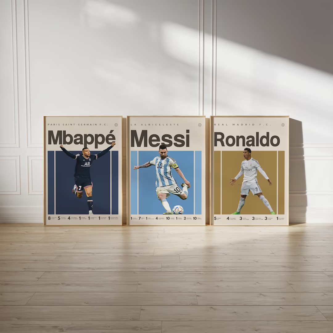 Mbappe Ronaldo Messi Poster Bundler, Soccer Art Print, Football Poster, Mid-century Modern, Uni D... | Etsy (US)