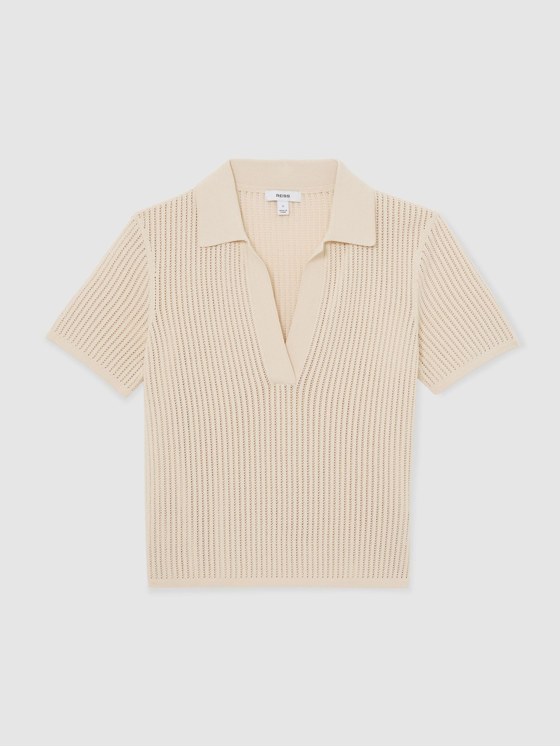 Reiss Reiss Ivory Pippa Open-Stitch Knitted Polo Top | Next US