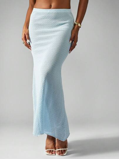 MISSGUIDED Textured Crochet Beach Skirt Maxi Length Summer Resort Beachwear Poolside Cover Up Lon... | SHEIN