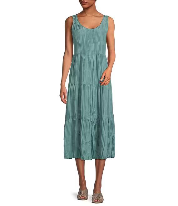Eileen Fisher Crushed Silk Scoop Neck Sleeveless Midi Dress | Dillard's | Dillard's
