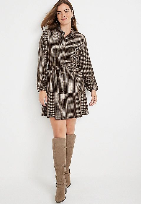 Plaid Babydoll Mini Dress | Maurices