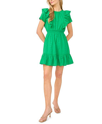Women's Short-Sleeve Crewneck Ruffle-Front Cotton Mini Dress | Macy's