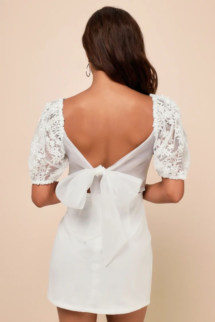 Charming Potential White Organza Backless Puff Sleeve Mini Dress | Lulus