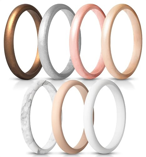 ThunderFit Women's Thin and Stackable Silicone Wedding Bands, Promise Rings 2.5mm Wide 2mm Thick ... | Amazon (US)