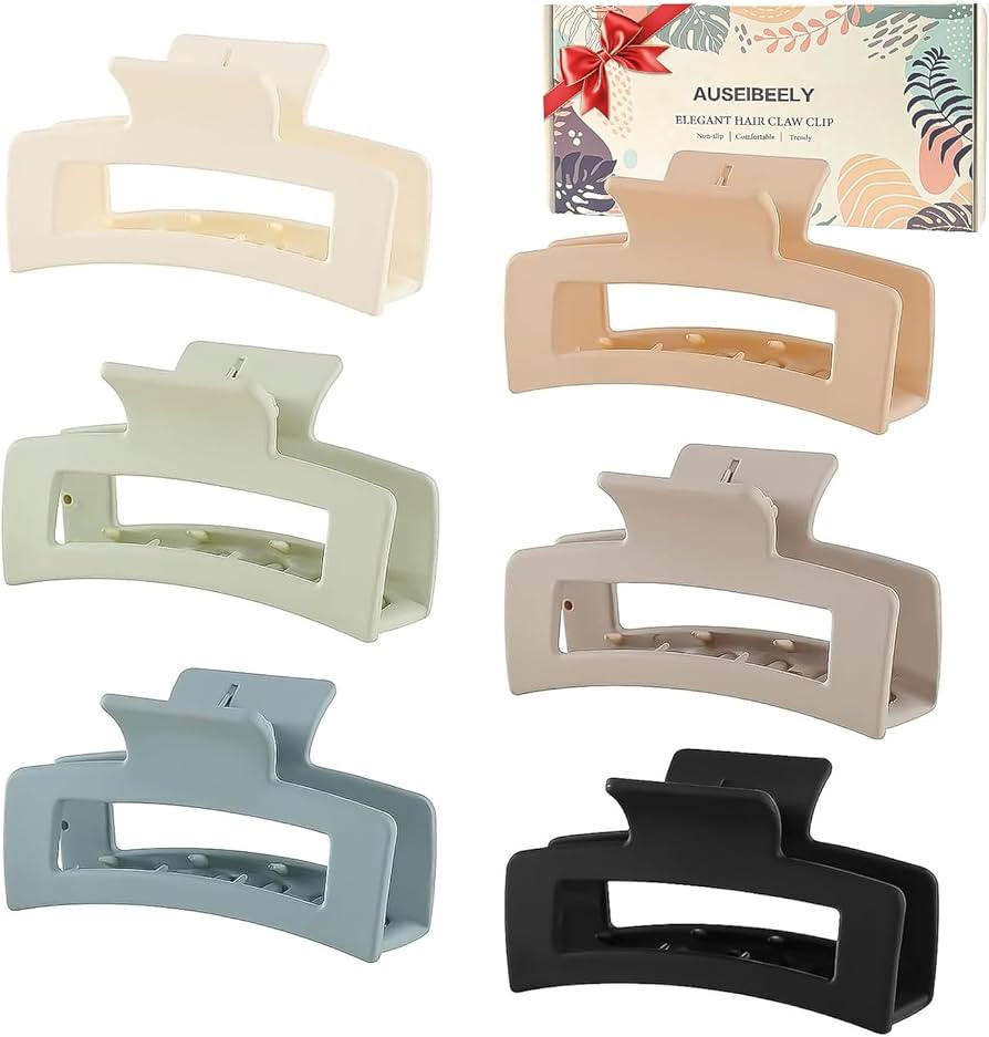 6 Pack Square Claw Clips, Hair Claw Clips for Women Girls, 3.5" Medium Non-slip Hair Clips, Recta... | Amazon (US)