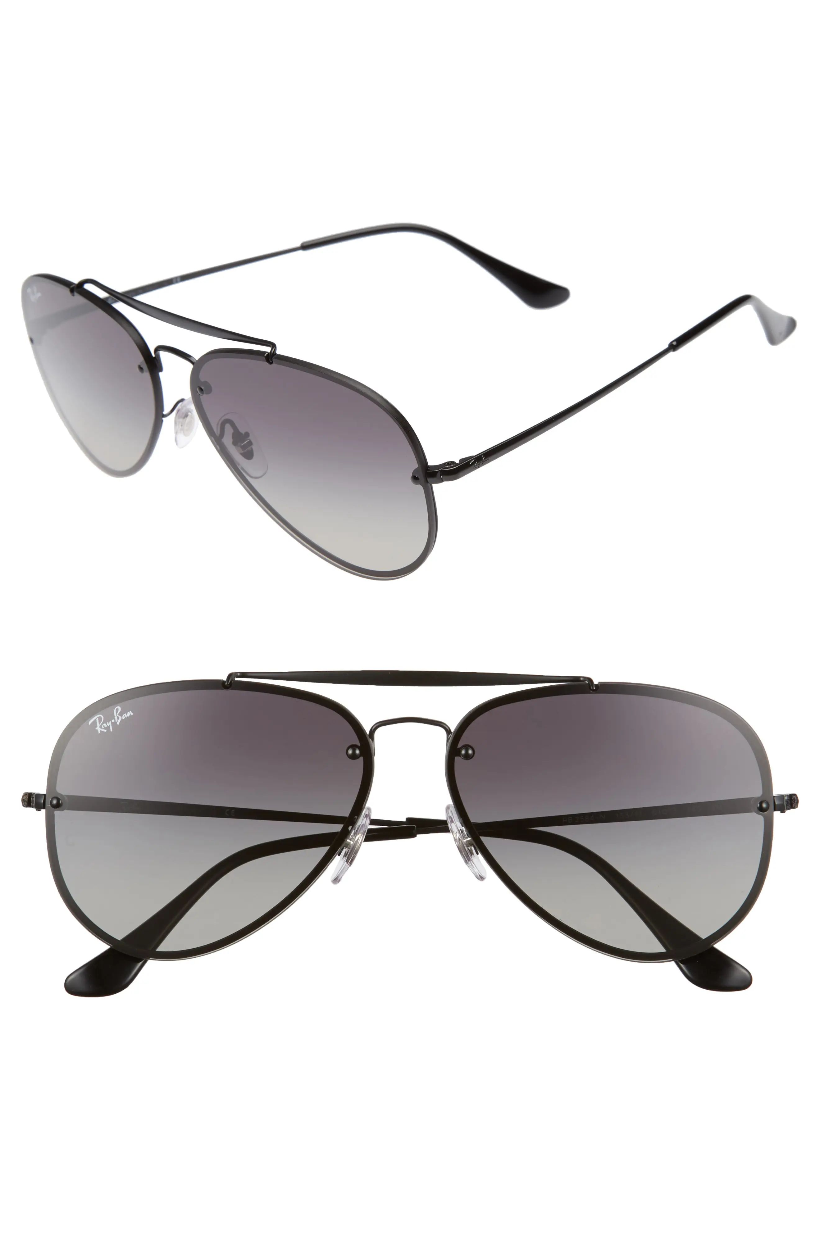 Ray-Ban 61Mm Gradient Lens Aviator Sunglasses - Shiny Black | Nordstrom