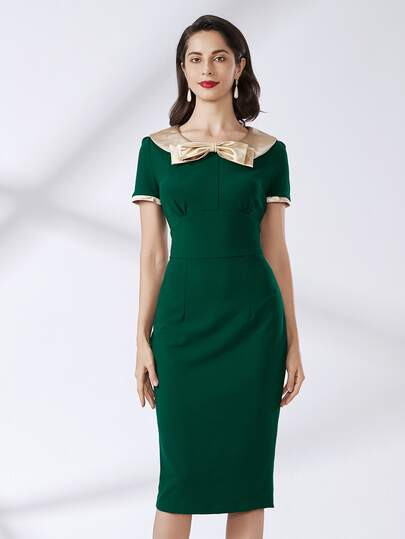 MIUSOL Bow Front Contrast Binding Dress | SHEIN