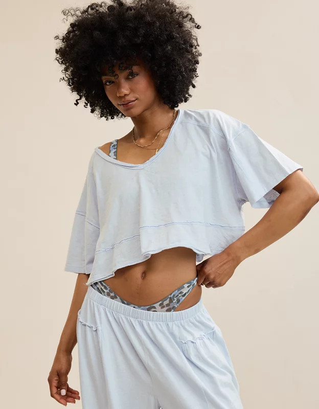 Aerie Happiest Cropped V Neck T-Shirt | Aerie
