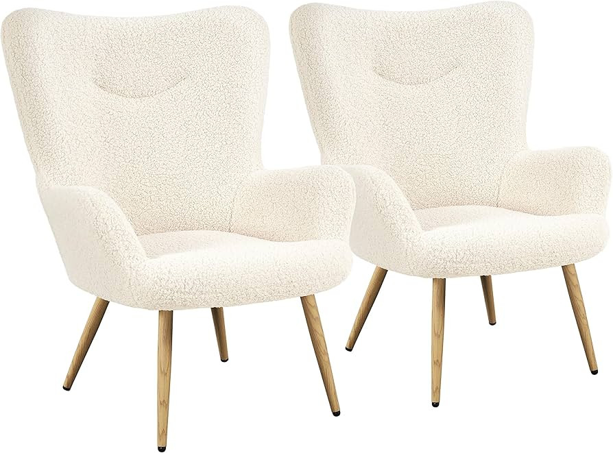 Yaheetech Boucle Accent Chair, Modern Furry Sherpa Armchair with High Back and Wood-Tone Metal Le... | Amazon (US)