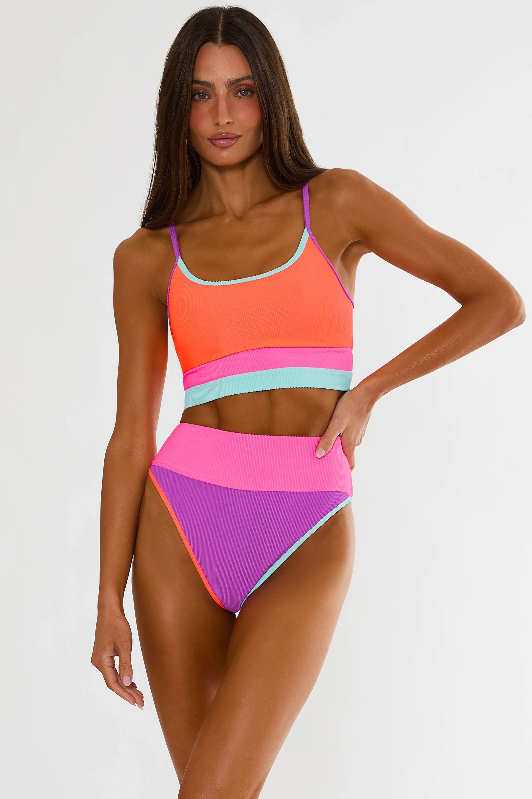 Eva Top Vibrant Volley Colorblock | Ribbed Neon Colorblock Bikini Top | Beach Riot | Beach Riot