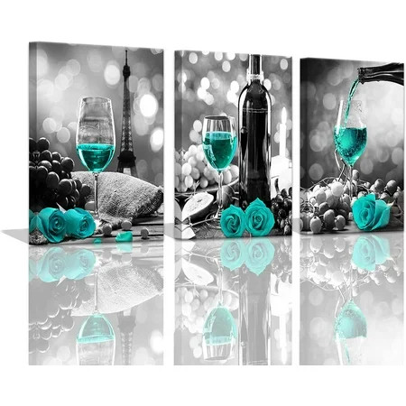 Kitchen Wall Art Wine Decor for Kitchen Decorations Wall Black and White Wall Art Modern Turquoise W | Walmart (US)