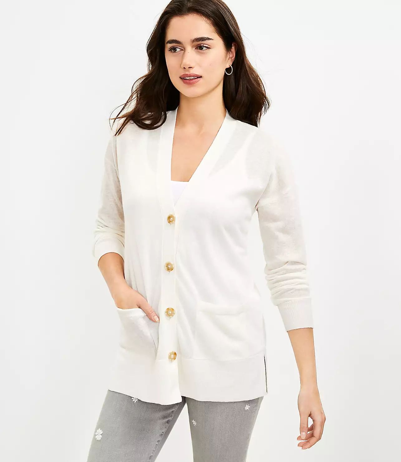 Relaxed V-Neck Pocket Cardigan | LOFT