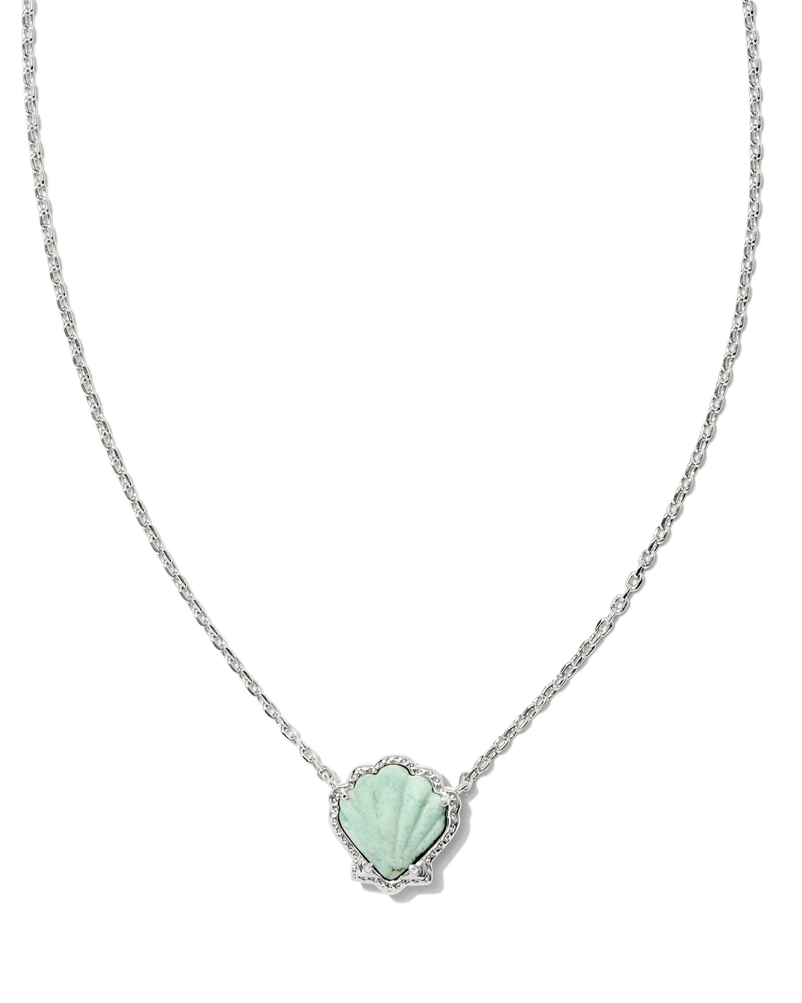 Brynne Silver Shell Short Pendant Necklace in Sea Green Chrysocolla | Kendra Scott