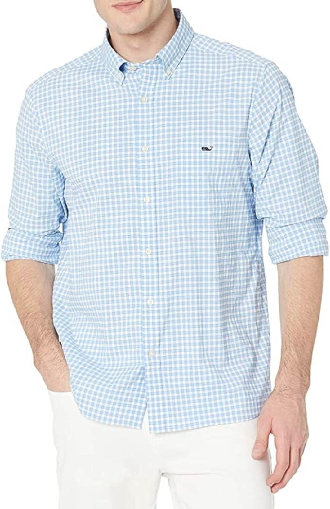 vineyard vines Men's Classic Fit Gingham On-The-Go Performance Shirt | Amazon (US)