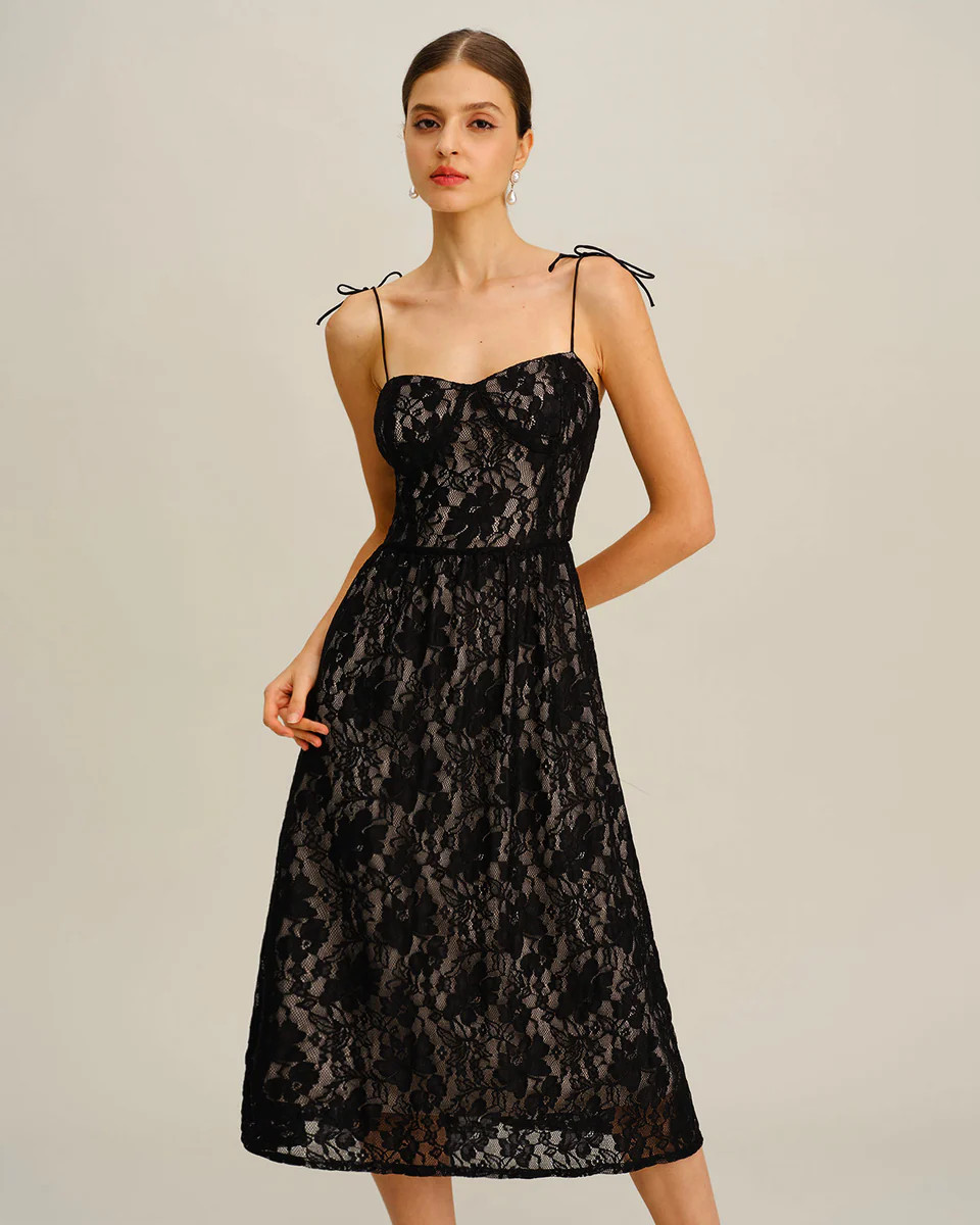 Black Sweetheart Neck A-Line Slip Midi Dress & Reviews - Black - Dresses | RIHOAS | rihoas.com