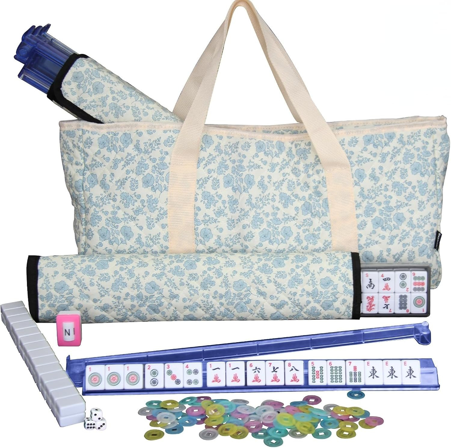 Mahjong Tile Set, American Mah Jongg Set with Floral Quilted Carrying Bag, 166 White Tiles, 4 All... | Amazon (US)