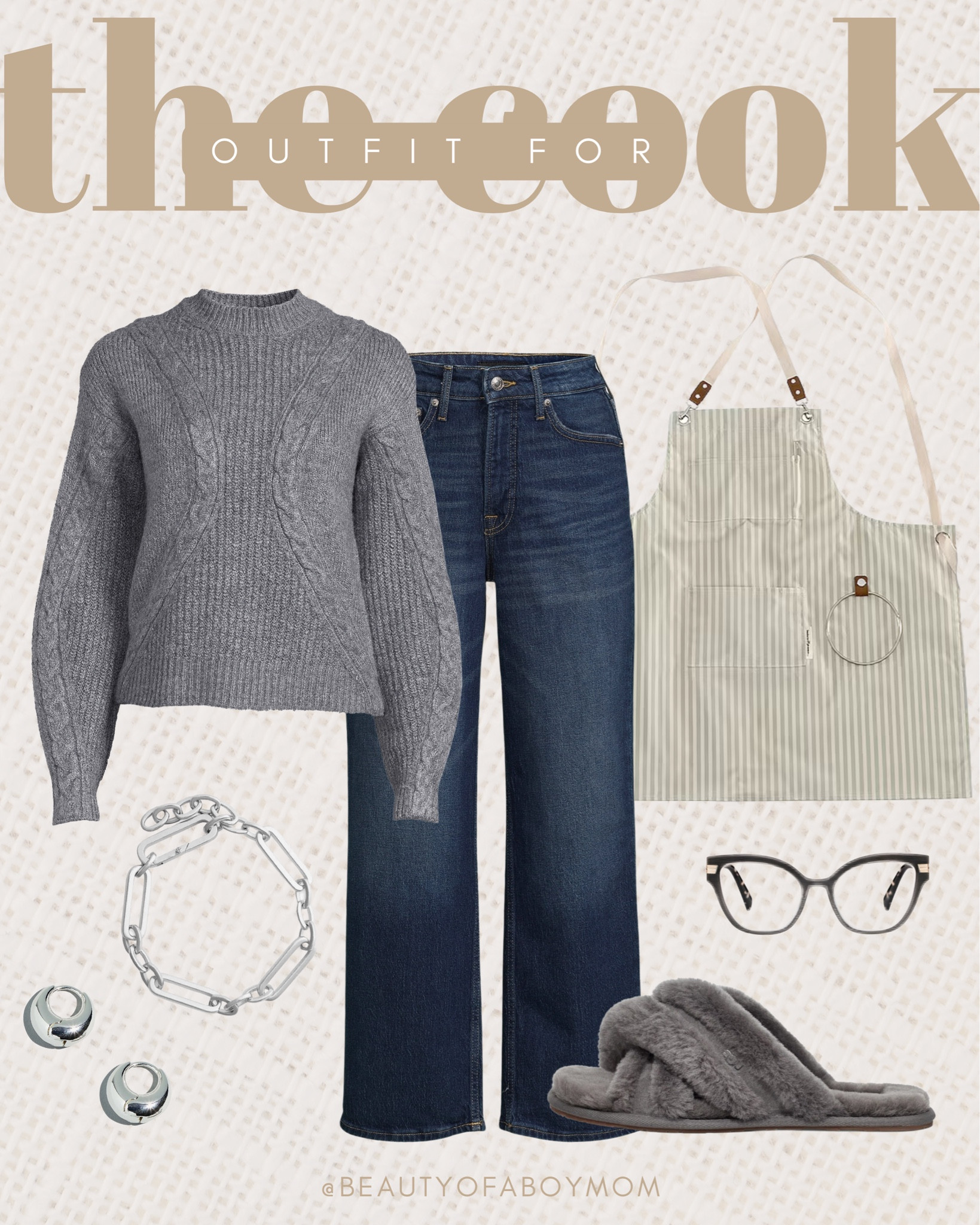 Thanksgiving Outfit - Neutral - Apron - Earring - Slippers - Grey - Bracelet 

#LTKSeasonal #LTKstyletip #LTKHoliday