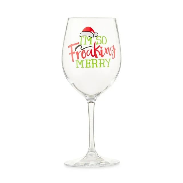 Wine Glass Merry, Clear, Plastic Material, by Holiday Time | Walmart (US)