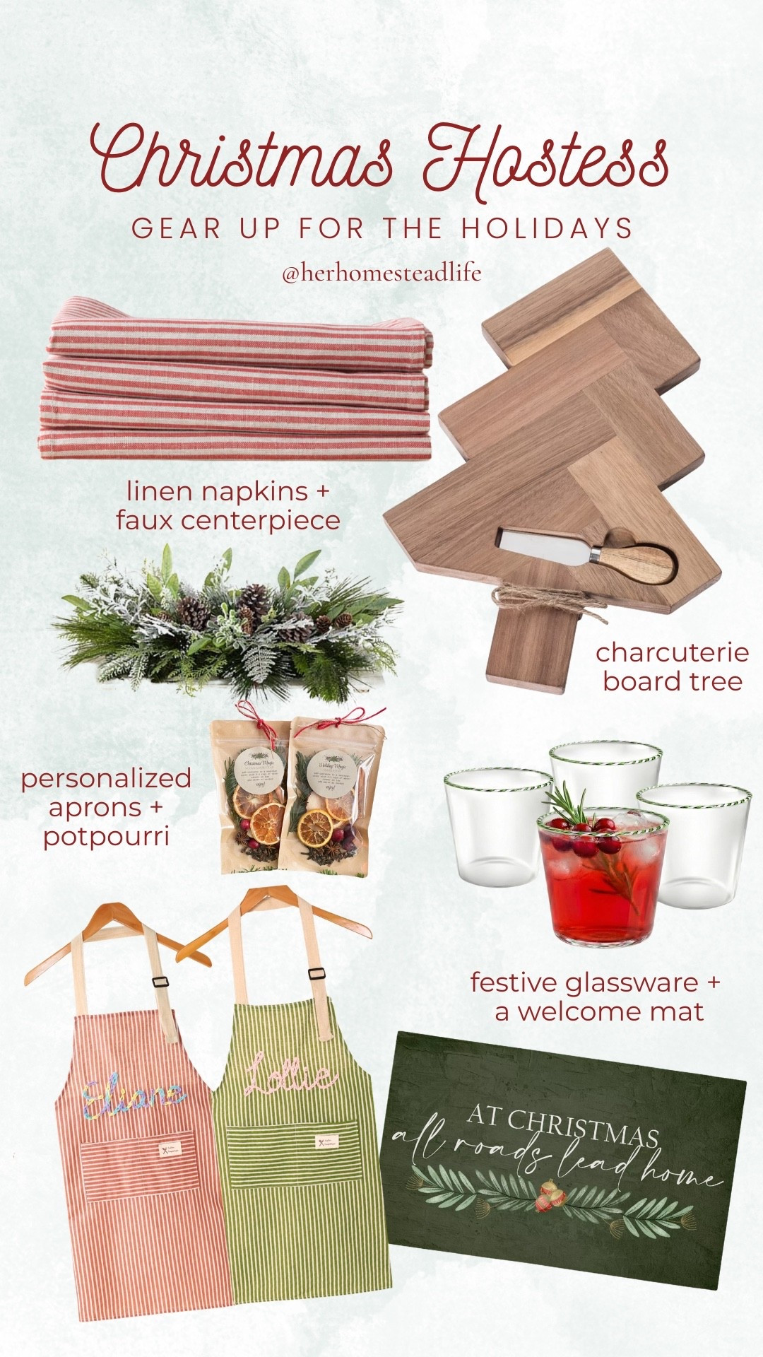 Christmas hostess! Gear up for the holidays with these cozy finds! 

Charcuterie board | linen napkins | Christmas glassware | personalized aprons | potpourri | welcome mat | Christmas centerpiece 

#LTKHoliday #LTKHome #LTKGiftGuide