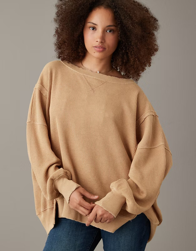 AE Oversized Big Hug Waffle Sweatshirt | American Eagle Outfitters (US & CA)