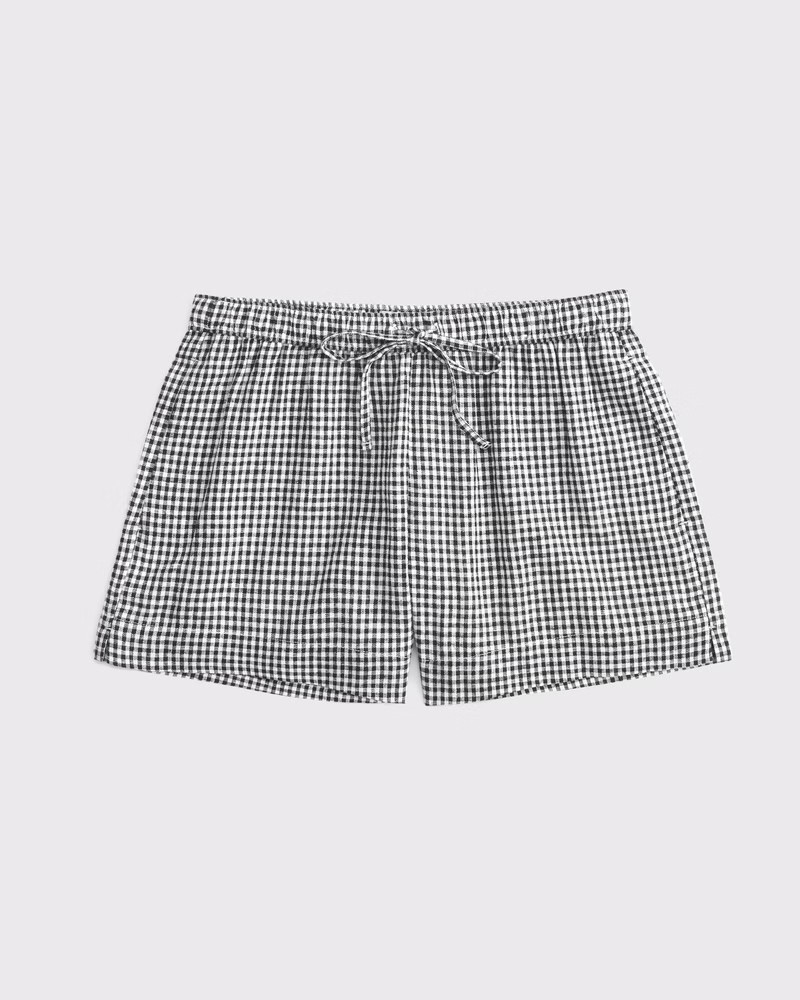 Abercrombie & Fitch Women's Mid Rise Linen-Blend Pull-On Short in Black Gingham - Size S | Abercrombie & Fitch (US)