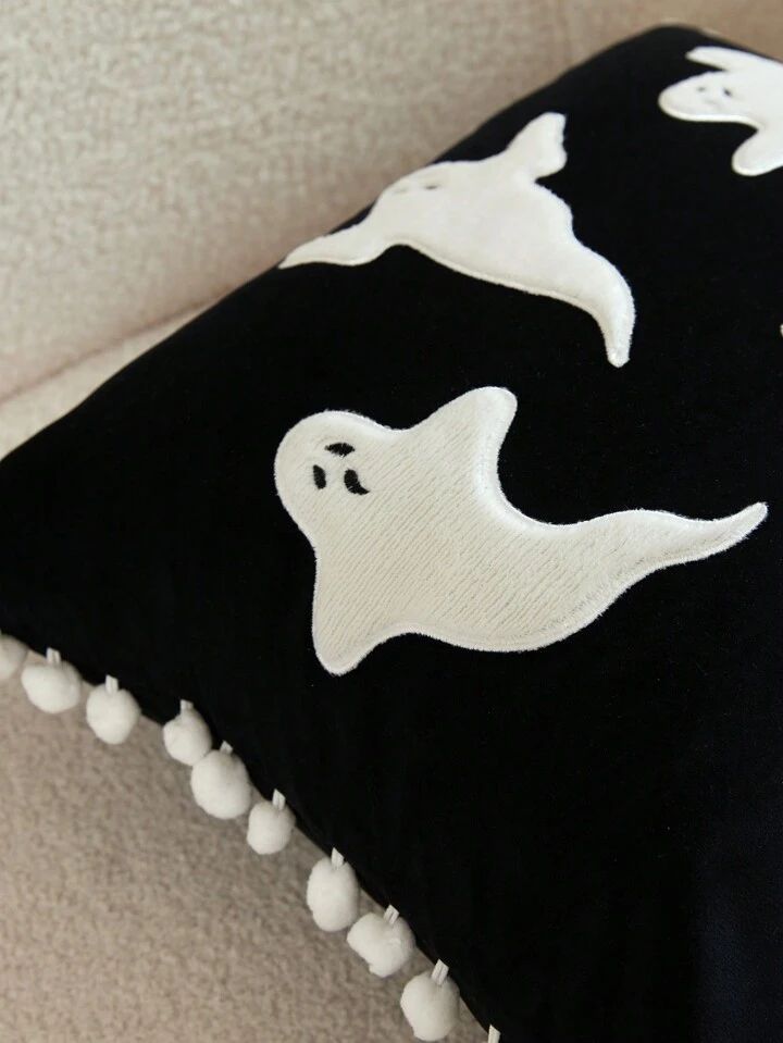 Black Halloween Pillow Cover, Ghost Pillow, Suitable For Indoor Decoration, Ghost Fest... | SHEIN