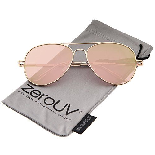Small Matte Metal Rose Gold Pink Mirror Flat Lens Aviator Sunglasses 56mm | Amazon (US)