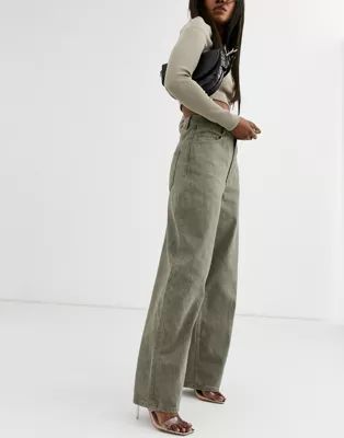 ASOS DESIGN High rise 'relaxed' dad jeans in khaki | ASOS US