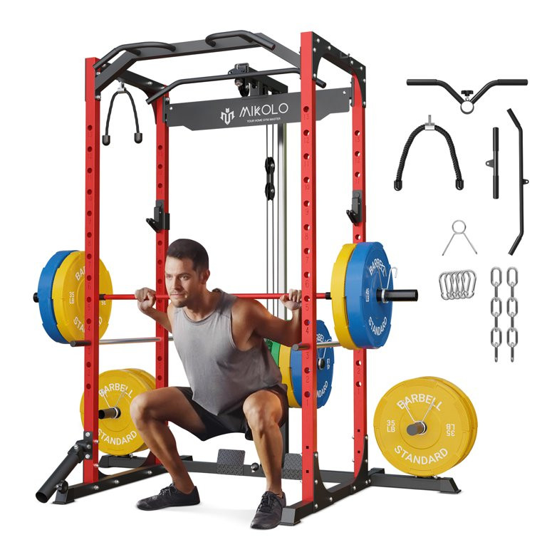 Mikolo Power Rack Cage with LAT Pulldown System,1200LBS Capacity Workout Rack, Multi-Functional S... | Walmart (US)