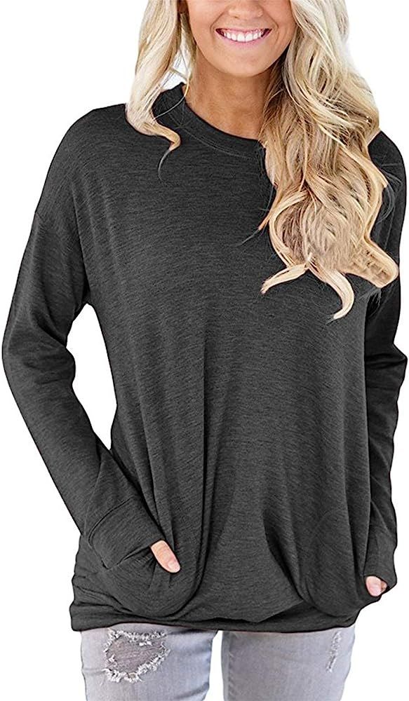 Pocket Shirts for Women Casual Loose Fit Tunic Top Baggy Comfy Blouse | Amazon (US)