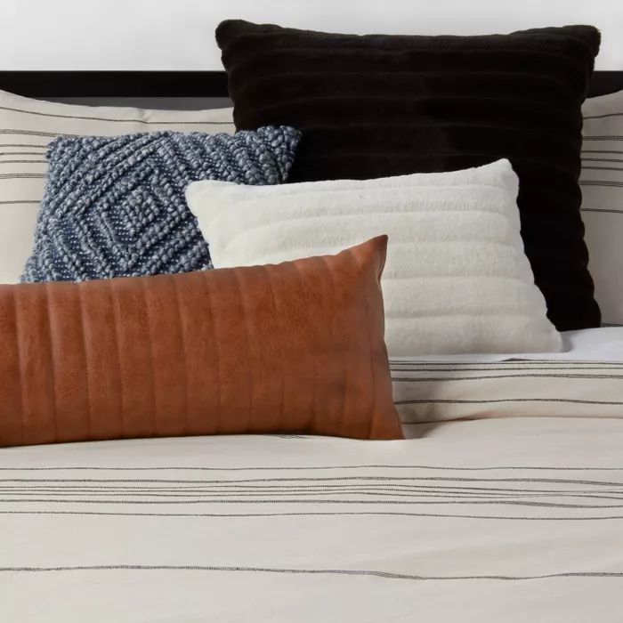 Lumbar Channel Stitch Faux Leather Decorative Pillow Brown - Project 62™ + Nate Berkus™ | Target