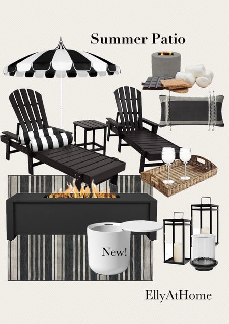 Summer at home in the backyard! Black and white cabana style, furniture, new style popular cooler table, lanterns, pillows, outdoor umbrellas, area rug, Amazon, Walmart, Target Shop soon, free shipping. 

#LTKSeasonal #LTKHome #LTKSummerSales