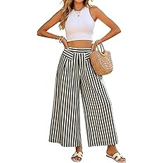Hooever Women's Stripe Wide Leg Culotte Pants Summer High Elastic Waisted Palazzo Pants with Pock... | Amazon (US)