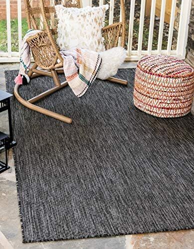 Unique Loom Solid Collection Casual Transitional Indoor and Outdoor Flatweave Area Rug, 4' x 6', Bla | Amazon (US)