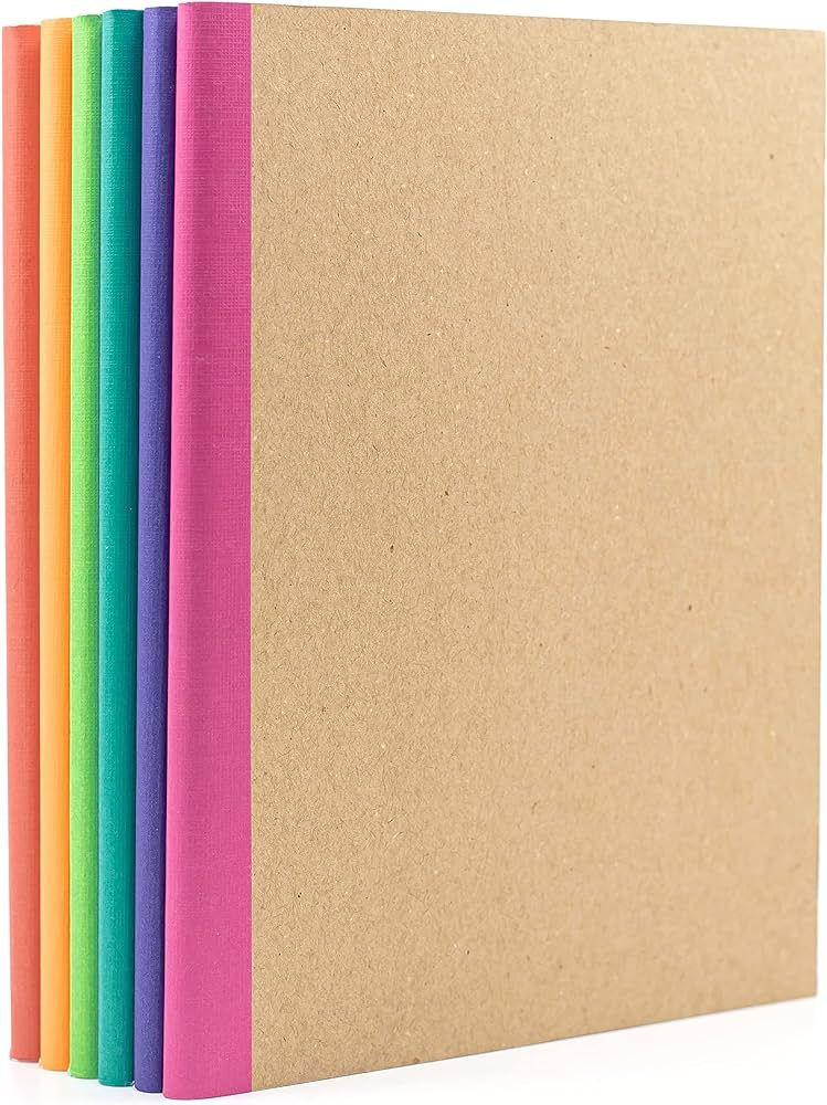 PAPERAGE 6-Pack Composition Notebook Journals, Kraft Cover with Rainbow Spines, College Ruled Lin... | Amazon (US)