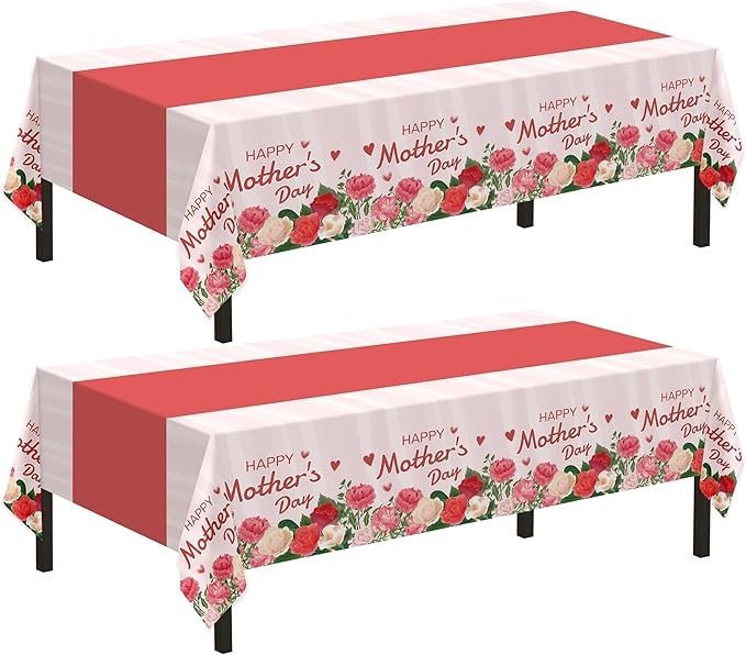 2 Pack Mothers Day Tablecloth, 54" x 108" Mothers Day Party Table Cloths Plastic Disposable Table... | Amazon (US)