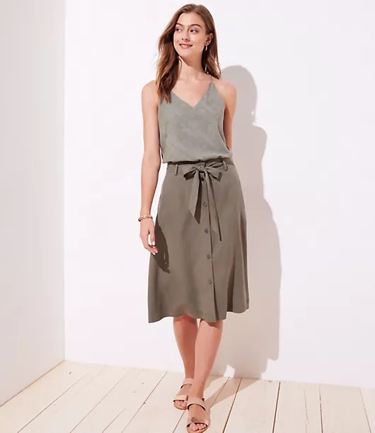 LOFT Tie Waist Button Front Skirt | LOFT