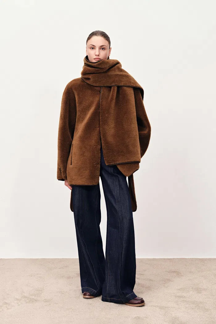 Carla Reversible Scarf Short Fur Coat in Merino Wool with Faux Suede | Fabrique