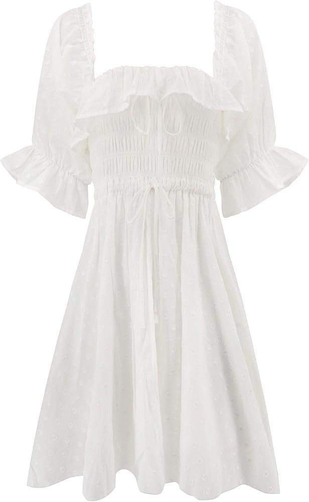 R.Vivimos Women's Summer Cotton Half Sleeves Backless Ruffled Mini A-Line Dress | Amazon (US)