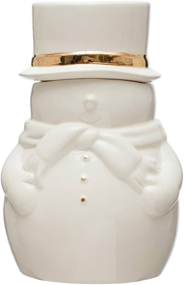 One Holiday Way 8.25-Inch Elegant White Stoneware Snowman Cookie Jar with Lid & Gold Accents - De... | Amazon (US)