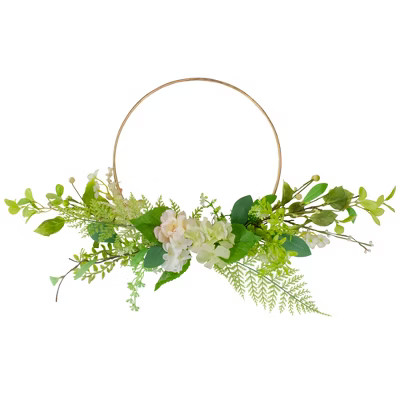 Northlight Hydrangea and Fern Golden Ring Wreath Spring Decor, Green and Gold 25" | Target