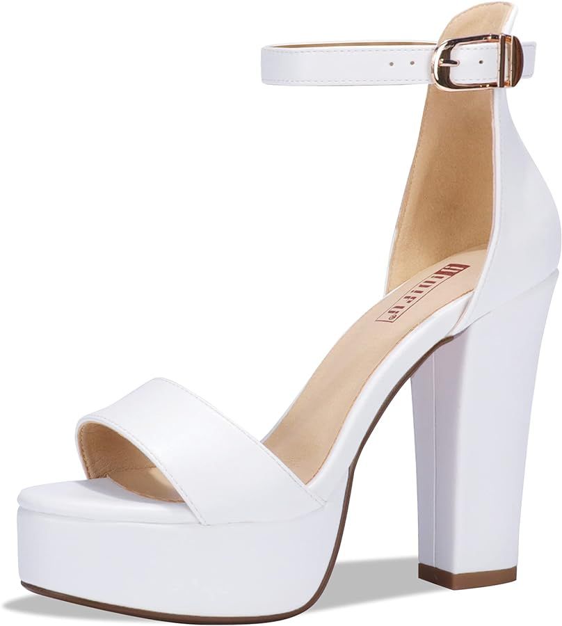 IDIFU Women's Platform Chunky High Heel Sexy Sandals Ankle Strap Open Toe Heeled Shoes for Weddin... | Amazon (US)
