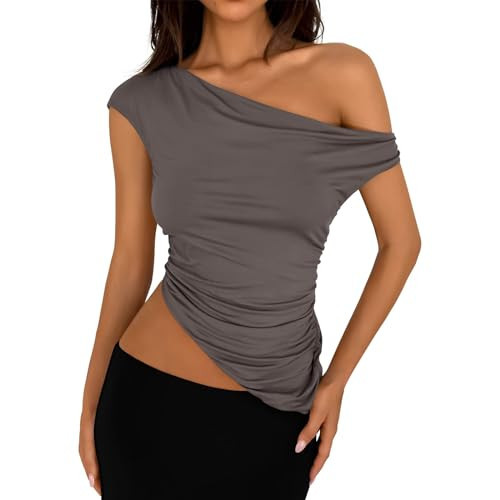 FQFGGYD Women's Comfy Tops Summer Slim-fit Tank Top Sleeveless One-Shoulder Pleated T-Shirts Casual Vacation Trendy Blouses | Amazon (US)