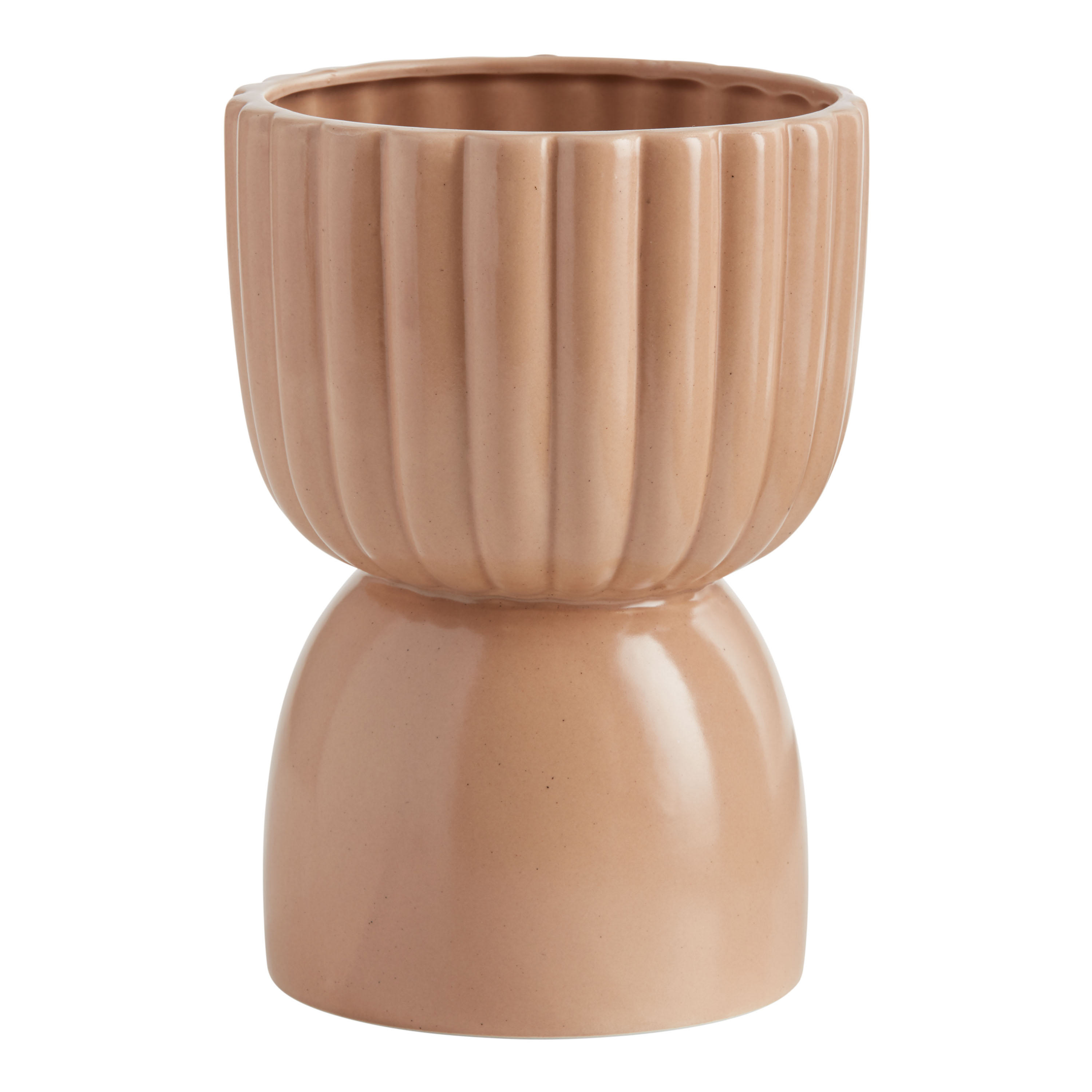 Natural Ribbed Ceramic Pedestal Planter | World Market